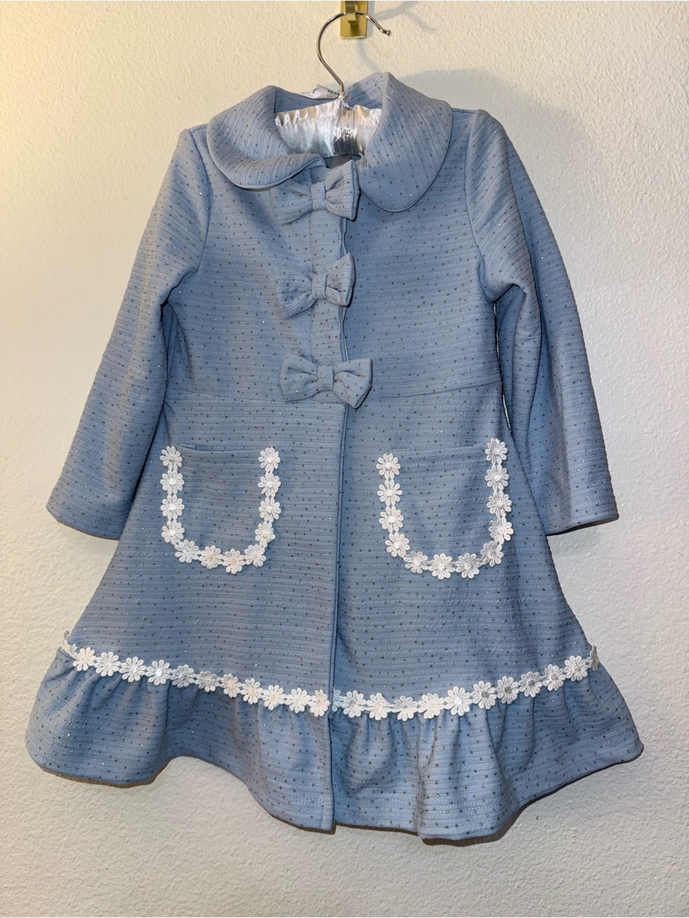 Nannette Light Blue Daisy-Trim Girls' Pea Coat